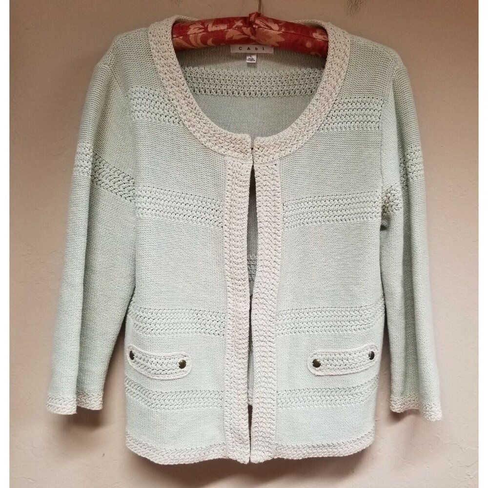 CAbi Womens Society Sweater Mint Green Hook Clasp Knit Cardigan Large 203 Casual